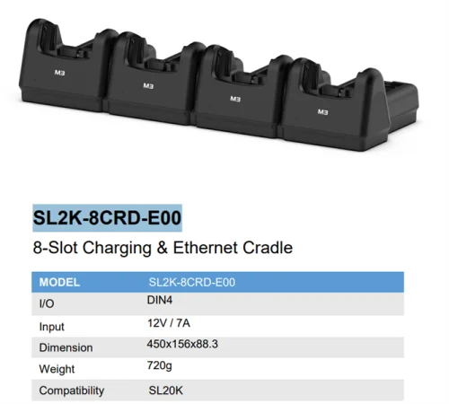Восьмислотовый зарядный и коммуникационный кредл M3 Mobile ASSY: SL20K 8 slot charging & Ethernet cradle for 4xdevice & 4xspare battery. Requires power supply (UNIV-PWSP-8XX; sold separately) (SL2K-8CRD-E00)
