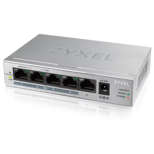 Коммутатор/ ZYXEL GS1005HP Switch PoE +, 5xGE (4xPoE +), desktop, metal, silent, PoE budget 60 W (GS1005HP-EU0101F) фото 2