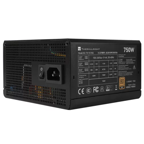 Блок питания ПК/ Power Supply Thermalright, 750W 80+ Gold (ATX, 3.0, PCIe 5.0, Non-modular, 1x24(20+4)pin, 1xCPU 8(4+4)pin, 2xPCIe*2 8(6+2)pin, 5xSATA3, 1x12+4pin (12VHPWR PCIe 5.0 12+4pin 600mm), 3xM (TR-TG 750S)