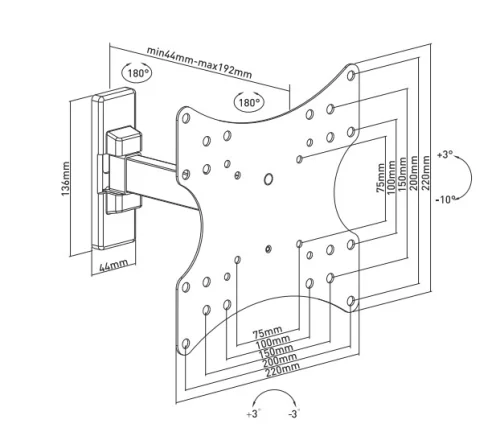 Кронштейн для телевизора Ultramounts UM876 черный 17-42 макс.20кг настенный поворот и наклон фото 6