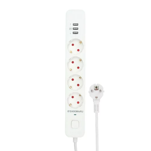 Гарнизон Сетевой фильтр 2.0 EPS-4-U3-W-4 Мультипорт, 4р, 10А, 3xUSB, 4м, ур.защиты 2+, белый, пакет (21447) фото 2