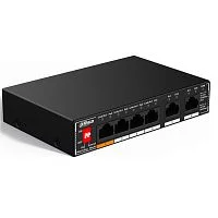 *Коммутатор Dahua DH-SG1006P, 6-портовый гигабитный неуправляемый коммутатор c PoE, 4xRJ45 1Gb PoE, 2xRJ45 1Gb uplink, суммарно 60Вт, коммутация 14 Гбит/ с, MAC-таблица 2K, металл