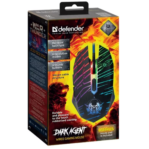 Defender Проводная игровая мышь Dark Agent GM-590L 6 кнопок,12800dpi (52590) фото 4
