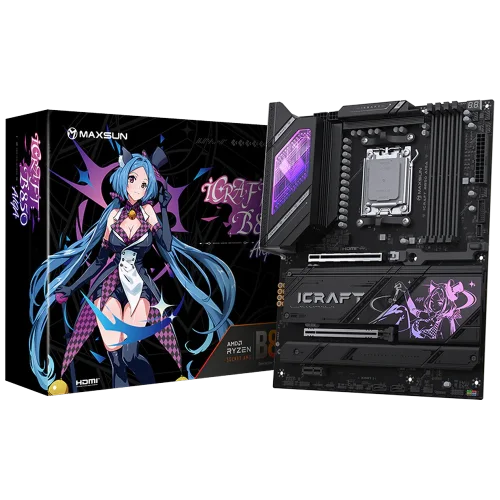 Материнская плата Maxsun MS-iCraft B850 AIGA B850, AM5, 4*DDR5, 2*PCIEx16, 1*PCIEx1, 4*M.2, 2*TypeC, 1*USB3.2Gen1, 4*USB3.2Gen2, 6*USB2.0, 2*SATA3.0, 5G, DP, HDMI, ATX, RTL (6940709663448)
