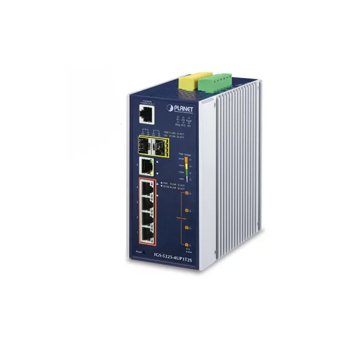 коммутатор/ PLANET IP30 Industrial L2+/L4 4-Port 60W 1000T Ultra PoE+ 1-Port 1000T + 2-port 100/1000X SFP Full Managed Switch (-40 to 75 C, dual redundant power input on 48~56VDC terminal block, DIDO, ERPS Ring Supported, 1 (IGS-5225-4UP1T2S)