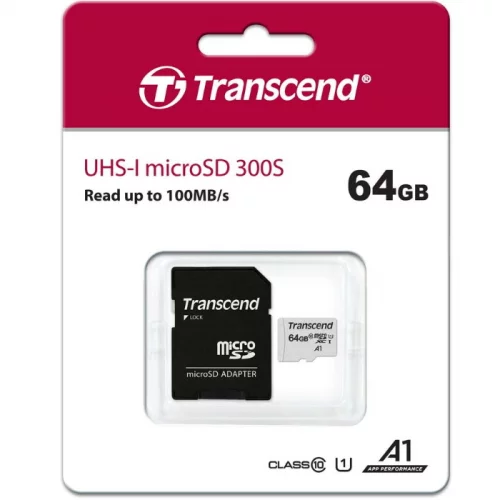 Карта памяти/ Transcend 64GB microSDXC Class 10 UHS-I U1 R95, W45MB/s with SD adapter (TS64GUSD300S-A) фото 2