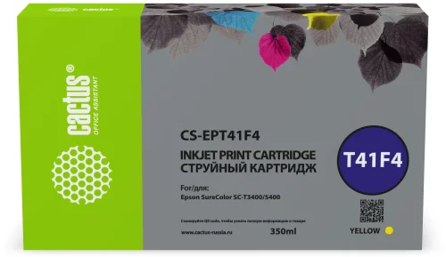 Картридж струйный Cactus CS-EPT41F4 T41F4 желт.пигм. (350мл) для Epson SureColor SC-T5400M/SC-T3405/SC-T5405 с чипом
