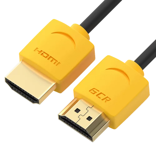 GCR Кабель SLIM 3.0m HDMI 2.0, черный, желтые коннекторы, HDR 4:4:4, Ultra HD, 4K 60 fps 60Hz, 3D, AUDIO, 18.0 Гбит/с, GCR-51577