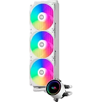 Система охлаждения/ PCCooler DA360 ARGB WH (280W, 360mm, White, ARGB/ Fans: 3x120mm, 72.1CFM, 33.8dBA, 1800RPM/ Pump height 55mm, 28dBA, 3000RPM, Rad thickness 27mm/ S: 1851, 1700, 1200, 20XX, 115X, A