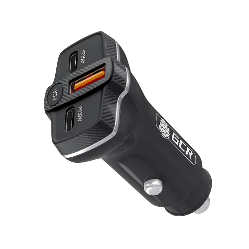 GCR PRO Автомобильное зарядное устройство 3в1, USB QC3.0 + 2 порта Type-C PD 30W, черный, GCR-56666
