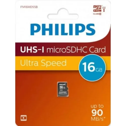 Micro SecureDigital 16GB PHILIPS High Speed microSDHC Class 10 90MB/ s (FM16MD55B/97)