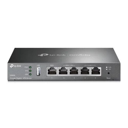 TP-Link ER605W, VPN-маршрутизатор Omada с гигабитными портами и поддержкой Wi-Fi AC1350, 1 гиг. порт RJ45 WAN, 2 гиг. порта RJ45 WAN/ LAN, 2 гиг. порта RJ45 LAN