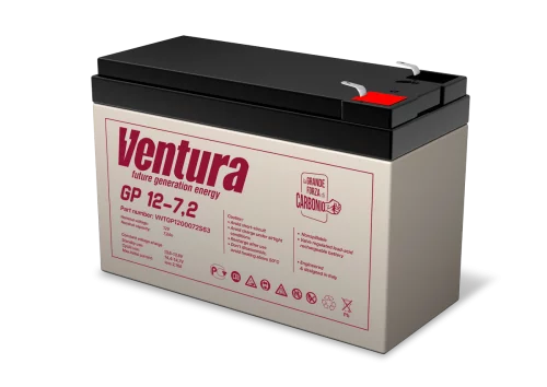 Батарея Ventura серия GP, GP12-7.2, напряжение 12B, емкость 7.2Ач (разряд 20 часов), макс. ток заряда 1.8А, свинцово-кислотная типа AGM, клеммы T2, ДШВ 151х65х100мм, вес 2.15кг/ Ventura battery G