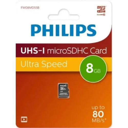 Micro SecureDigital 8GB PHILIPS High Speed microSDHC Class 10 80MB/ s (FM08MD55B/97)