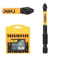 Набор торсионных бит с противоскользящими насечками для ударных шуруповертов 10шт Deli DL251065K PH2*65мм, сталь S2, пласт.кейс