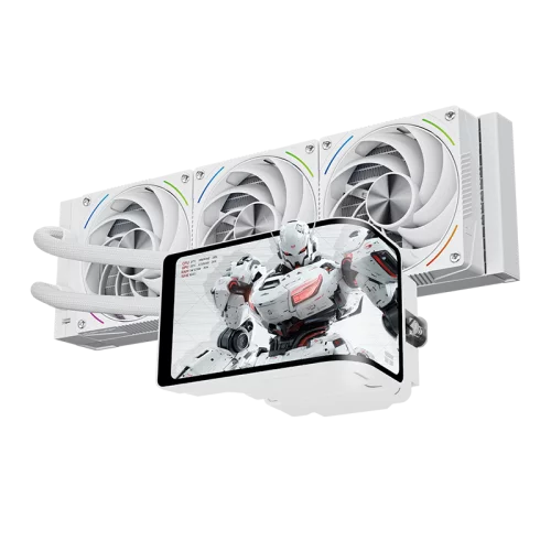 Водяное охлаждение для процессора/ Water Cooling System Thermalright Wonder Vision 360 Turbo (360mm, LED, White, ARGB/ Fans: 3x120mm, 120.38CFM, 44.7dBA, 3000RPM/ Pump height 107mm, 6400RPM, Rad thick (W-VISION-TURBO-WH-360-ARGB)