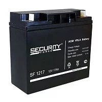 Батарея SECURITY FORCE серия SF, SF 1217, напряжение 12В, емкость 17Ач (разряд 20 часов), макс. ток разряда (5 сек.) 18А, макс. ток заряда 5.1А, свинцово-кислотная типа AGM, клеммы под гайку и болт M6, ДxШxВ 181х77х167мм., вес кг., срок службы 3-5 лет./