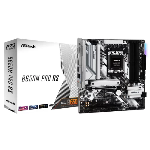 Материнская плата ASROCK B650M PRO RS, AM5, B650, 4*DDR5, 4*SATA, 3*M.2, 3*USB 3.2, 4*USB 2.0, Type-C, 2*PCIx16, 1*M.2 (Key E), HDMI+DP, mATX