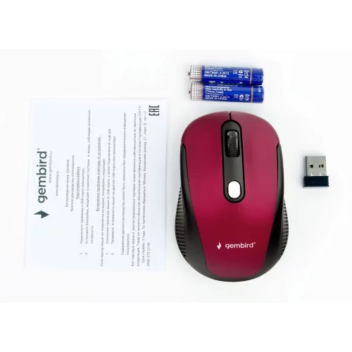 Gembird MUSW-420-1 {Мышь беспроводная, 2.4ГГц, красный,4кн, 1600DPI, блистер [MUSW-420-1] фото 3
