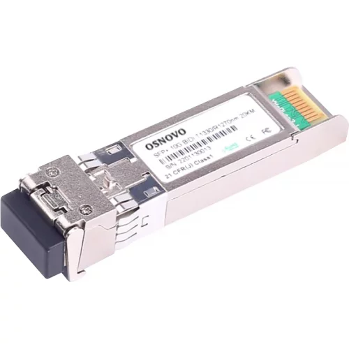 Oптический SFP+ модуль OSNOVO SFP-S1LC15-10G-1330-1270 Оптический SFP Модуль 10G. Одно волокно Single Mode. Скорость: до 10 Гбит/c. Тип разъема: LC. Оптический бюджет: 15дБ. Расстояние передачи - до 20км. Рабочая длина волн