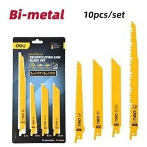 Набор полотен для сабельной пилы (10шт) универсальный Deli DH-WJT010-EH1 (по металлу BIM/18TPI/150мм - 2шт + BIM/10TPI/150мм - 3шт, по дереву BIM/6TPI/150мм - 3шт + CRV/5TPI/200мм - 2шт)