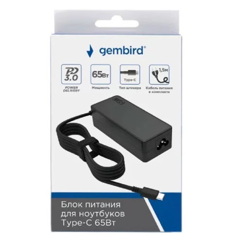 Gembird Блок питания для ноутбуков PD3.0, 65Вт, штекер Type-C (NPA-DC10) фото 2