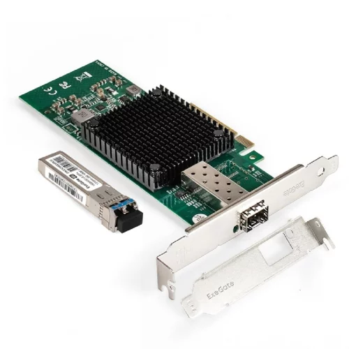 Сетевой адаптер SFP+ ExeGate EXE-X520-DA1 + Трансивер Single-Mode до 10км EXT-10G-SM1310-LC2-10KM (EX296227RUS PCI-E x8 v2.0, порты 1x SFP+ 10Gb/s (10/5/2.5/1Gb/s, 100Mb/ (EX298940RUS)