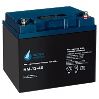 Battery Parus Electro, standard series HM-12-40, voltage 12V, capacity 40Ah (discharge 10 hours), max. discharge current (5sec) 400A, max. charge current 12A, lead-acid type AGM, bolt terminals M6, LxWxH 197x165x170mm, full height with terminals 170mm, we