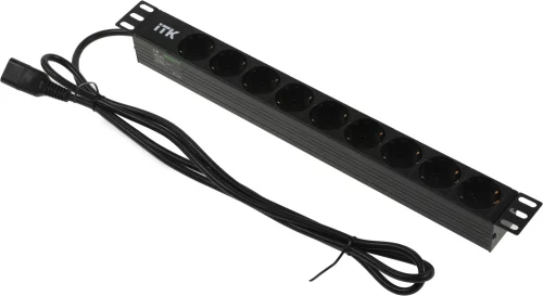 PDU 9 розеток DIN49440 (нем. cтанд.) 1U, шнур 2м вилка IEC 320 C14, профиль из ПВХ, черный (PH22-9D2-P)
