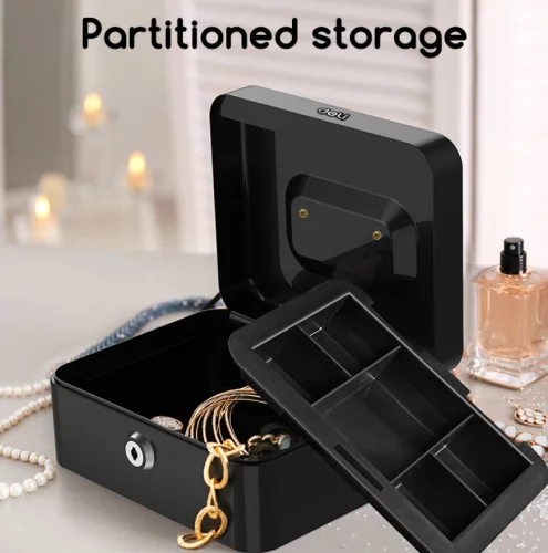 Ящик для денег Deli ET500 90x200x160 черный металл 1.2кг фото 3