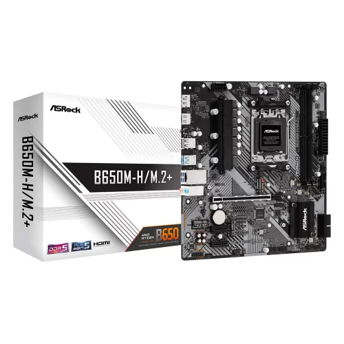 ASROCK B650M-H/ M.2+, AM5, B650, 2*DDR5, HDMI+DP, 4xSATA3 6.0, M.2 Socket, RAID, USB 3.2, USB 2.0, Type-C, mATX (B650M-H/M.2+)