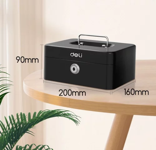 Ящик для денег Deli ET500 90x200x160 черный металл 1.2кг фото 2