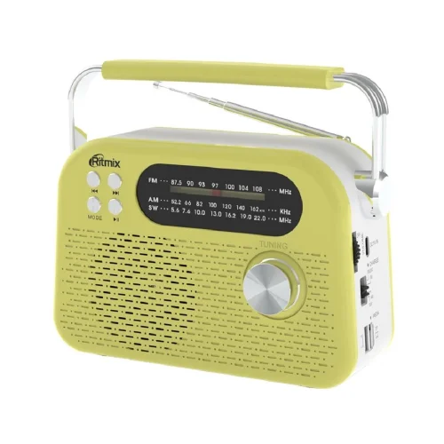 RITMIX RPR-045 LEMON {Радиоприёмник портативный 3хдиапазонный FM/AM/SW,Bluetooth v.5.3, воспроизв. с USB и с карт пам. micro SD (до 32Gb)}