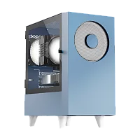 Корпус без блока питания/ WIZMAX EM1, Mini-Tower, TG, 1x160mm + 1x120mm LED, 1xUSB-A 3.0 + 2xUSB-A 2.0, mATX, mITX, Woofer Blue (EM1 WOOFER BLUE)