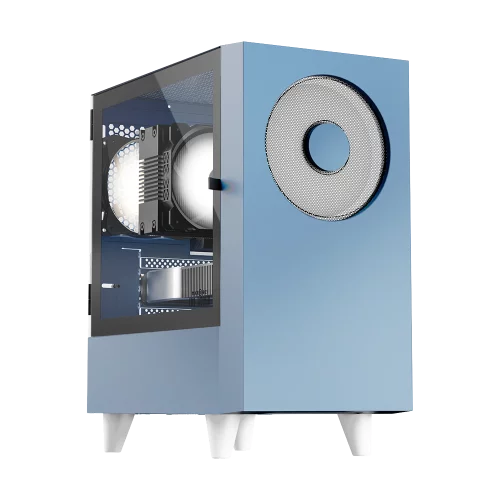 Корпус без блока питания/ WIZMAX EM1, Mini-Tower, TG, 1x160mm + 1x120mm LED, 1xUSB-A 3.0 + 2xUSB-A 2.0, mATX, mITX, Woofer Blue (EM1 WOOFER BLUE)