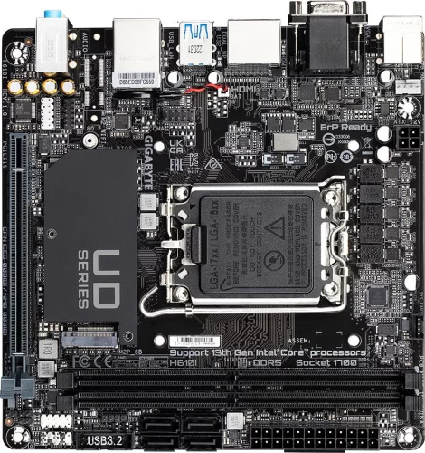 Материнская плата/ MB GIGABYTE INTEL H610 s1700, 2xDDR5(64GB), D-SUB/HDMI 2.1/2xDP, 1xPCIe 4.0x16, 1xLAN, 4xSATA 6Gb/s, 1xM.2, 2xUSB 3.2, 4xUSB 2.0, mini ITX (H610I)