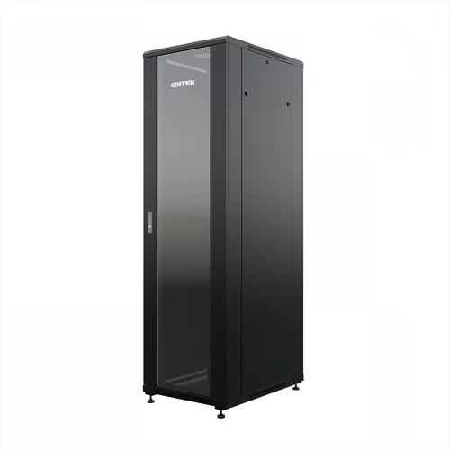 Шкаф напольный универсальный серверный ONTEK TC 42U 800х800мм, 4 профиля 19, двери стекло и сплошная металл, боковые стенки съемные, регулируемые (TC42U88GSRSWAS-9005)