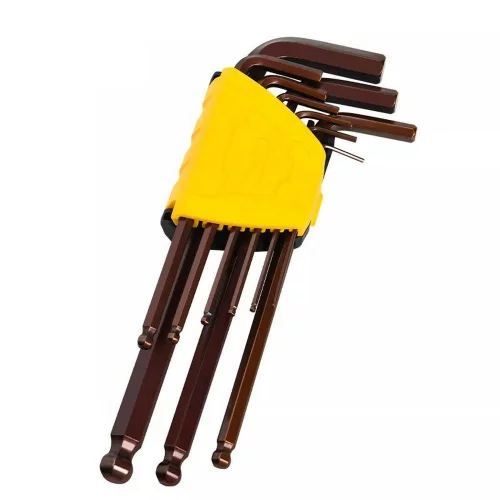 Набор шестигранных ключей с шаром удлиненных Deli DL230709G 9 шт S2, размеры 1,5,2,2,5,3,4,5,6,8,10мм, пластиковый держатель