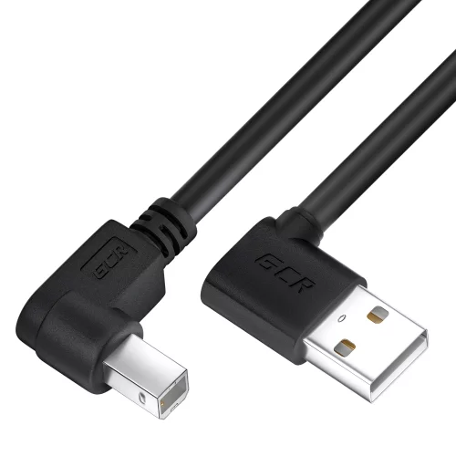 GCR PRO Кабель 1.0m USB 2.0 AM/BM угловой левый, черный, 28/24 AWG, экран, морозостойкий, GCR-57343