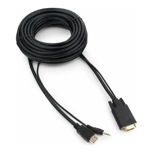 Кабель HDMI-]VGA Cablexpert A-HDMI-VGA-03-10M, 19M/15M + 3.5Jack, медь, позол.разъемы, 10м, черный, пакет