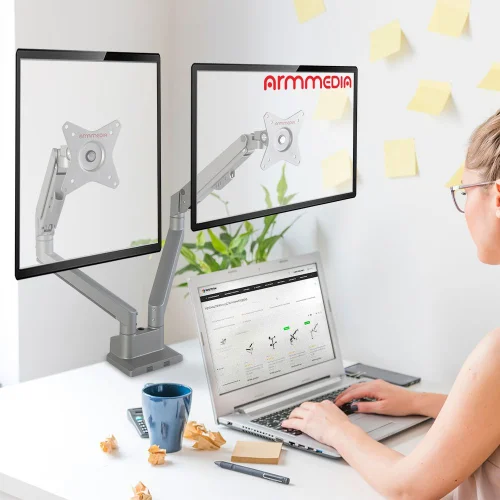 Кронштейн для мониторов ARM MEDIA LCD-T36 silver (настольный для 2-х мон. 17-34, max 2х9кг, нак. ±45°, пов. ±180°, от стола 495 мм) (90393) фото 7