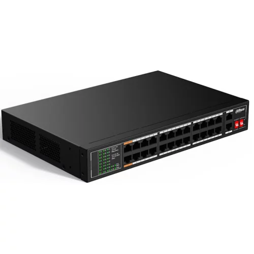 *Коммутатор Dahua DH-SF1026LP, 26-портовый неуправляемый коммутатор с РоЕ, 24xRJ45 100Mb PoE, 2xRJ45 1Gb uplink, суммарно 190Вт, коммутация 8.8 Гбит/ с, MAC-таблица 8K, металл