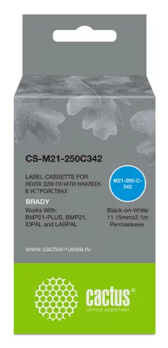 Картридж ленточный Cactus CS-M21-250C342 черный на белом 11.15x2.1 для Brady BMP21-PLUS, BMP21, BMP21-LAB