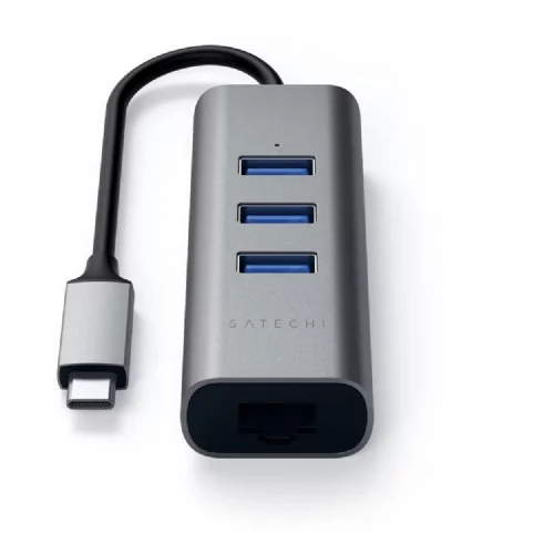 USB-хаб Satechi Type-C 2-in-1 USB 3.0 Aluminum 3 Port Hub and Ethernet Port. Интерфейс Type-C. Цвет серый космос. (ST-TC2N1USB31AM)