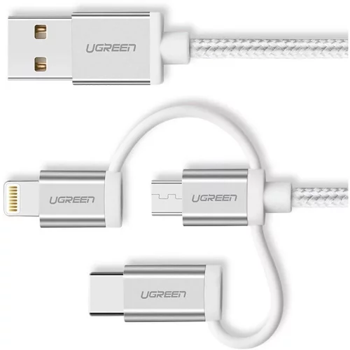 Кабель UGREEN US186 (50203) 3-in-1 USB2.0-A Multifuntion Cable with Braid в оплетке. Длина 1,5 м. Цв (50203_)