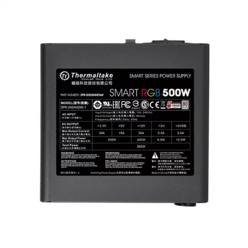 Блок питания Thermaltake Smart RGB, 500W, ATX, 80 Plus, APFC, (24+4+4pin), 120mm fan, color LED 5xSATA RTL (PS-SPR- 0500NHSAWE-1) фото 3