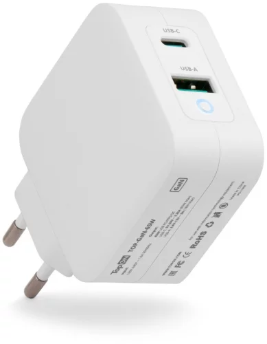 Блок питания TopON TOP-GaN-65W автоматический 65W 5V-20V 3.25A 2xUSB от бытовой электросети LED индикатор (103204)