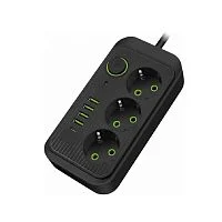 Amper сетевой удлинитель,4,0м, 3 розетки, 3*0,75мм, 10А, 2500 Вт, 4usb, 1Type-C, черный. (JH-1074U-4B)