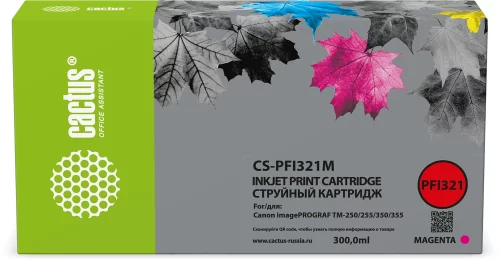 Картридж струйный Cactus CS-PFI321M PFI-321 M пурп.пигм. (300мл) для Canon imagePROGRAF TM-250/255/350/355 с чипом
