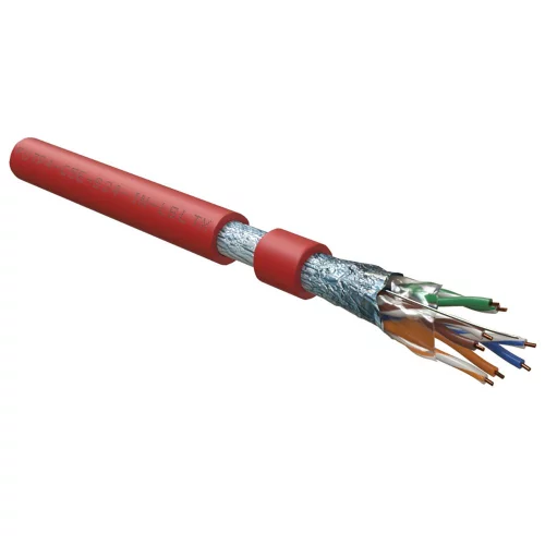 Кабель Hyperline FUTP4-C5E-S24-IN-LSLTX-RD-305 (305м) Кабель витая пара, экранированный F/ UTP, общий экран фольга, категория 5e, 4 пары 24 AWG, 4х2х0,51 мм, однопроволочные жилы, нг(А)-LSLTx, внутренний -20°C – +60°C, красный, системная гарантия 25 лет